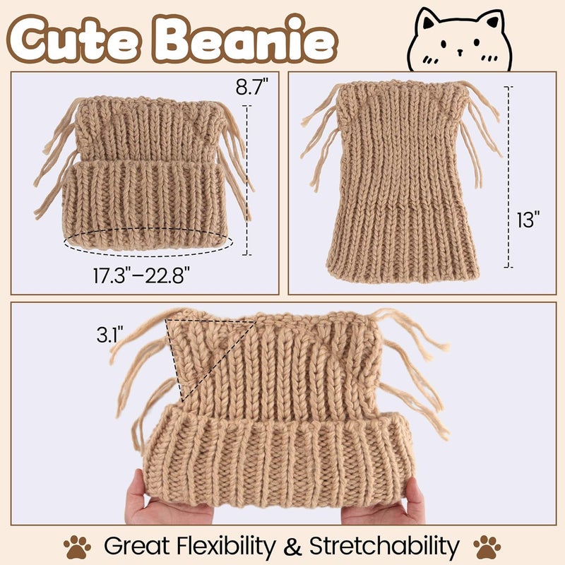 Babalet Store Cat Ear Beanie for Women Warm Winter Cap Chunky Knit Crochet Hat Slouchy Fox Hat Women Winter Trendy Headwear - Image 3